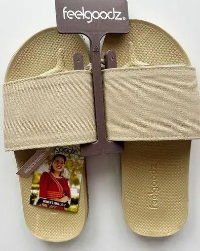 Feelgoodz • NWT Khaki Easy Day Slide On Sandals Tan Size 6
