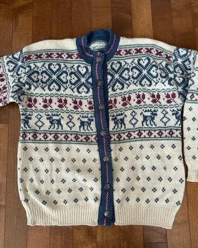 American Vintage Vermont country store winter white with deer cardigan size XL Red