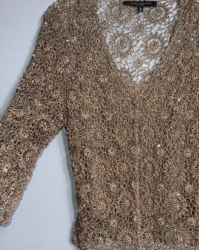 Carmen Marc Valvo Carmen Marc Vavlvo Tan 2Pc Crochet With Sparkly Beads Tank Top & Cardigan XL