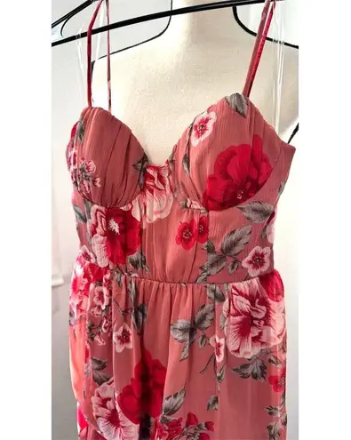 Crystal Doll NWOT Pink Floral Tiered Maxi Dress Size 1 or Womens XXS