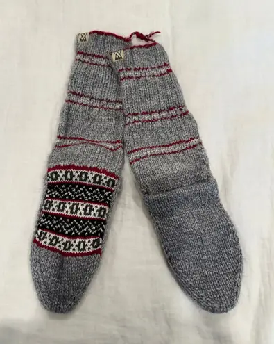 Unisex Knit Socks Heather Gray Stripes & Fair Isle Soft Cozy Warm Handcrafted