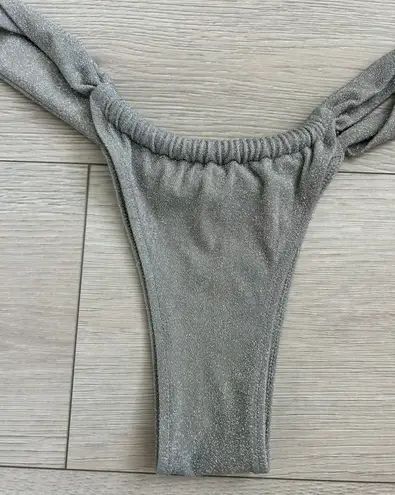 SKIMS Glitter Swim Ruched Bikini Bottom Tanga Nickel