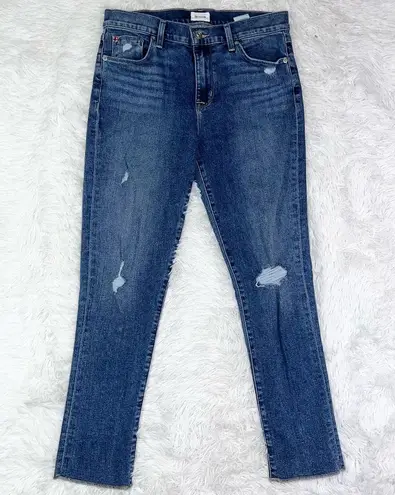 Hudson Jeans HUDSON Natalie Mid Rise Slim Boyfriend Crop Distressed Blue Denim Jeans 29