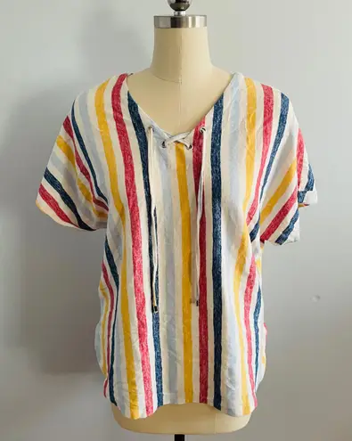 Rafaella Beachy Stripe Tie Front Top- Size XL- NWOT