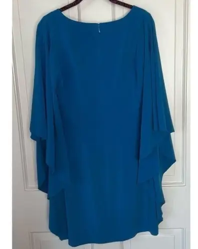 Halston Heritage Draped Ruffle Sleeve Gemstone Blue Cocktail Mini Dress Sz 6 NWT
