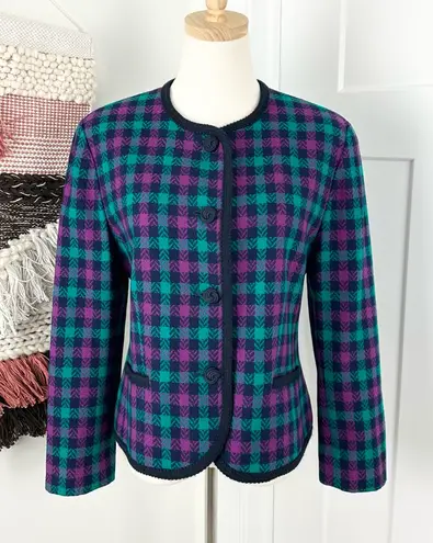 Pendleton Vintage Plaid Blazer Teal Purple Navy Sz 12
