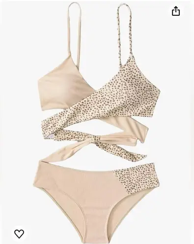 Beige & Black 2 Piece Ribbed Wrap V Neck Colorblock Criss Cross Tie Bac… Size M