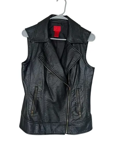 Christina Black Sleeveless Leather Vest with Wide Collar and Asymmetrical Zipper Size M