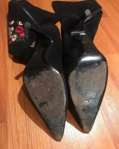 Oscar de la Renta Floral Print Suede Knee High Boots