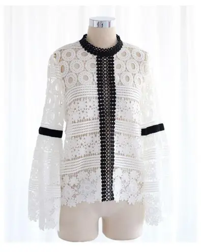 Chicwish White/Black Crochet eyelet Blouse