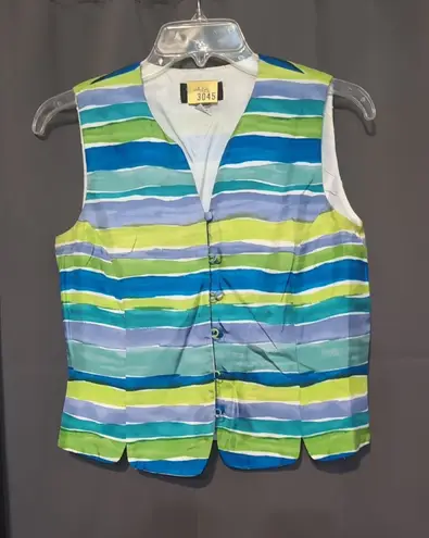 Jeremy Spenser Women's Small Silk Vest, Cool Multicolor Striped Vest, 100% Silk Blue