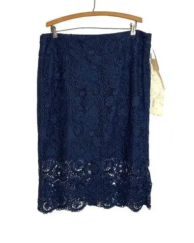 Bar III Women’s  Flower Lace Crochet Pencil Skirt Navy Blue Size XXL NWT