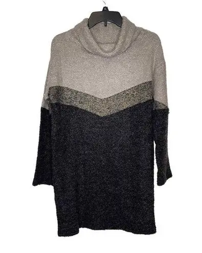 THML Women's Sweater Dress Chevron Cowl Knit Boxy Fit Pullover Grey/Tan Large