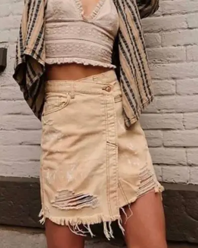 Free People We The Free Parker Destroyed Denim Wrap Skirt