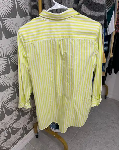 Talbots yellow side button boyfriend shirt sailboat stripe