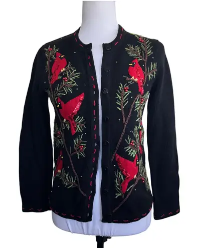 White Stag Women's Christmas Holiday Cardigan Sweater Black Red Cardinals S