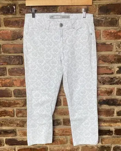 Jordache  White Gray Damask Print Wash Denim Skinny Crop Stretch Jeans Size 4