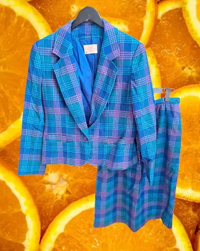 Pendleton Vintage Wool Plaid Skirt Suit Set Blazer & Pencil Skirt Size 10