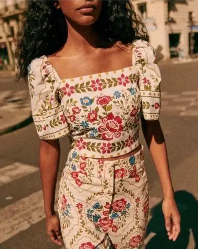 Farm Rio Sezane x Tie Back Floral cropped Shirt Sz. Lrg/Sz42 NWT Colorf…