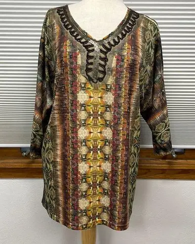 cj banks  NWT Brown Multi Patterned Sequin Beaded Embellished Top 1X