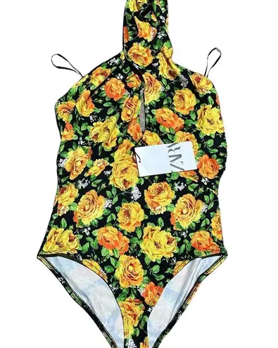 ZARA NWT   Twist Neck Floral Halter Top Bodysuit Small