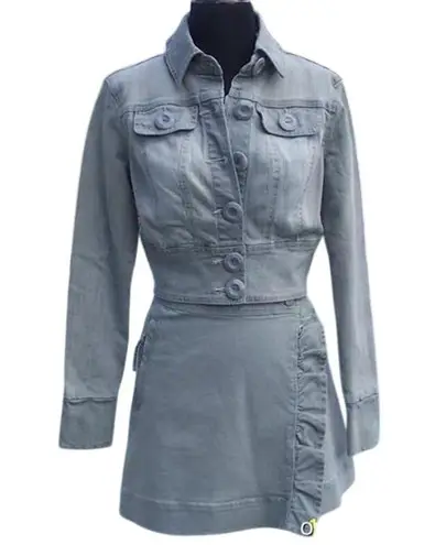 Cache  Blue Gray Denim Wrap Ruched Skirt Off Set Side Zip Pull Stretch $98 NWT - Image 2