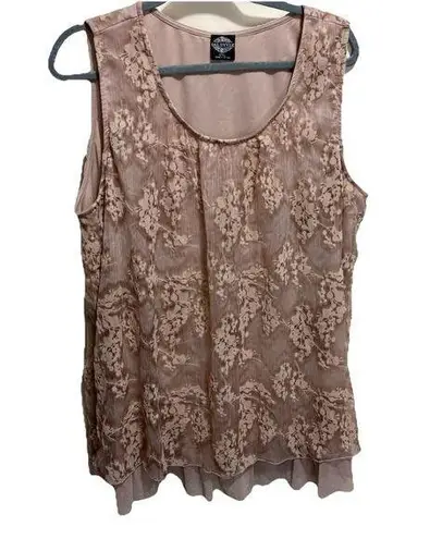 Cal Style Sleeveless Top Blouse Tunic Beige Tan Burnout Velvet Romantic Fairy Size 2X