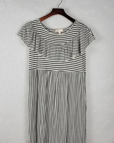 Hailey & Co. Womens Maternity Dress L White Black Striped Ruffled Maxi Tiered