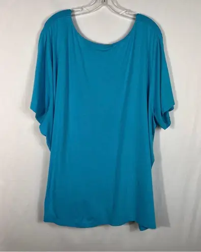 Denim 24/7 Bright Blue Crossover Neckline Short Sleeve Jersey Knit Plus Size Top