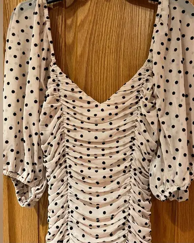 re:named  Women’s Cream w/ Black Polka Dots Ruched Bodycon Mini Dress Size Small