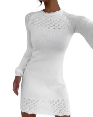 Rumored Vermont Mini Dress White MEDIUM Sweater Soft Girl Bohemian NWT