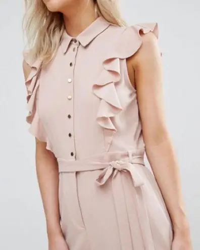 River Island Asos Dusty Pink Ruffle Frill Kawaii Overall Jumpsuit Jumper size 0