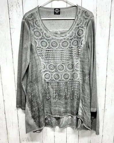 Cal Style Tunic Top Blouse Women Large Lagenlook Boho Gray Layered Crochet Boho