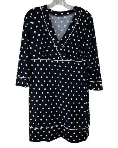 Lands'End  Swim Coverup Dress Size S Jersey Quick Dry 3/4 Sleeve Black White Dot