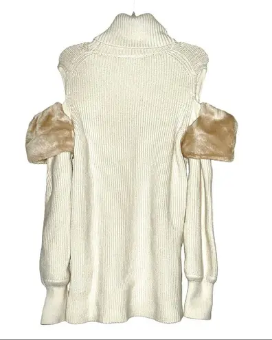 Adeam Cold Shoulder Turtleneck Sweater with Faux Fur Trim size M Size M