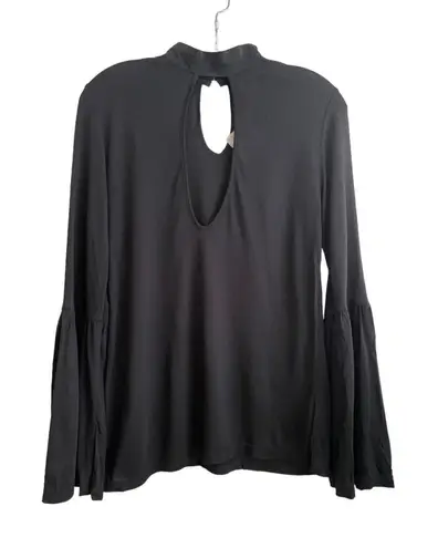 Haute Hippie NWT Key Hole Bell Sleeve Top Blouse Size XS Black Mock Neck Boho