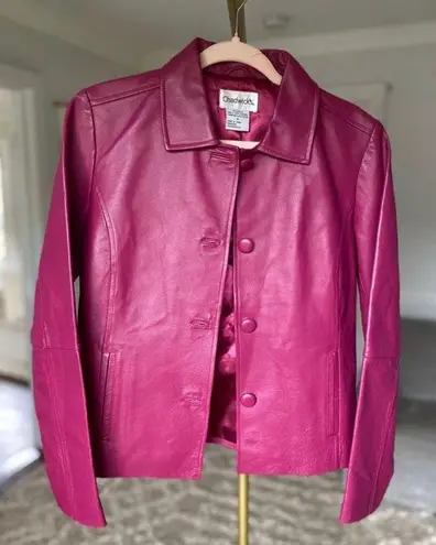 Vintage Chadwicks Berry Leather Jacket Coat Button Front Moto Biker Baddie Indie Pink Size 8