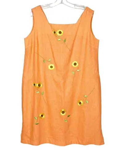 Vintage Magic Linen Blend Orange Sunflower Print Sleeveless Dress Sz 1X