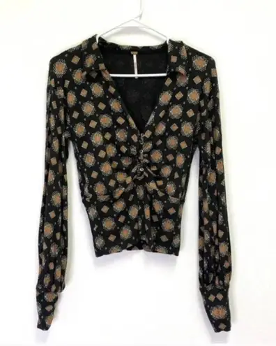 Free People Sydneys Party Top XS Medallion Printed Deep V Revolve Black Trendy