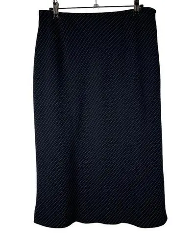 Anne Klein  Navy Blue Diagonal Stripe Midi Pencil Skirt 8