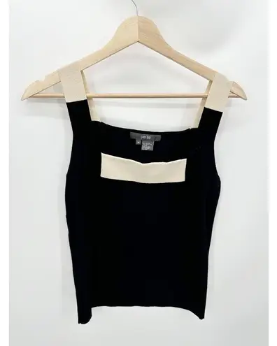 Per Se Blouse Women M Black Cream Square Neck Sleeveless Stretch Viscose Blend