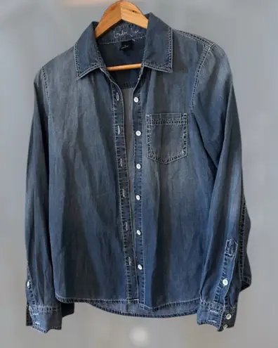 London Jean Women's Denim Button Down Shirt 100% Cotton Shirt, M, Blue