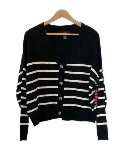 7 Runway Button Down Stripe Oversized Sweater Size Medium Black Cream - Image 1