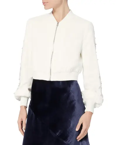 Jonathan Simkhai women’s crystal embroidered white cropped bomber jacket size XS