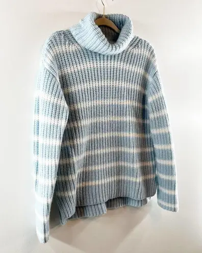 Caslon  Striped Shaker Stitch Long Sleeve Turtleneck Pullover Sweater Blue Small