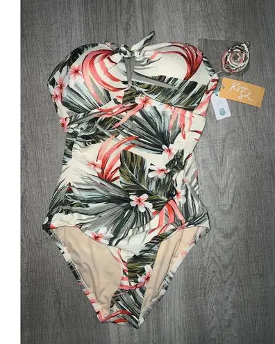 Kona Sol Swimwear New - Women's Pique Bandeau High Coverage One Piece Swimsuit