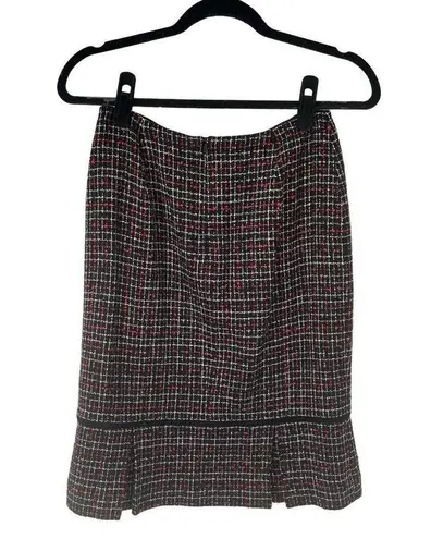 Maggy London Black Red Tweed Pleated Hem Pencil Skirt