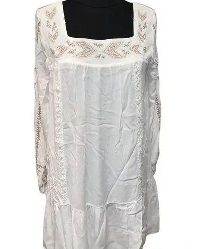 Xhilaration  White Gauze Square Neck Embroidered Tunic Dress size Medium