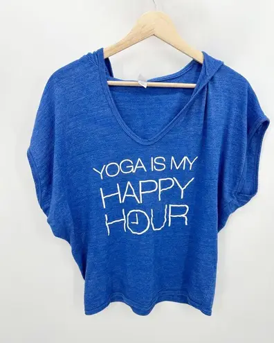 Alternative earth Alternative Shirt Women ONE SIZE Blue Yoga Is My Happy Hour Short Sleeve Hooded