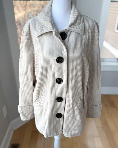 Vintage Relativity Ivory Cream Khaki Wide Wale Corduroy Chore Jacket Coat Sz XL Tan